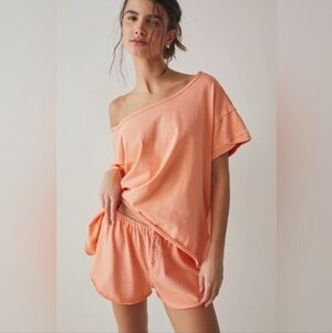 Free People Peach Off-Shoulder Sleep Tee & Shorts Set